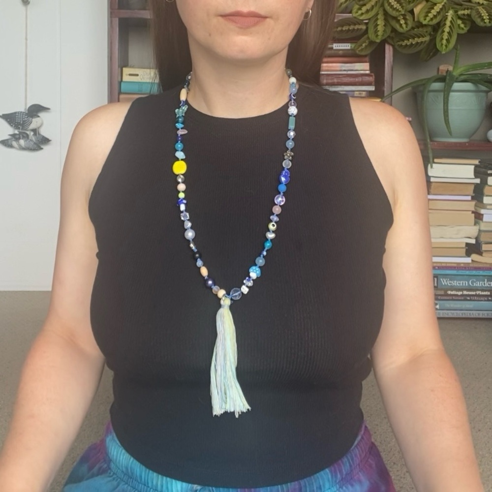 Colorful Beaded Necklace with Tassel Meditation Concentration Beads Mixed Mala
